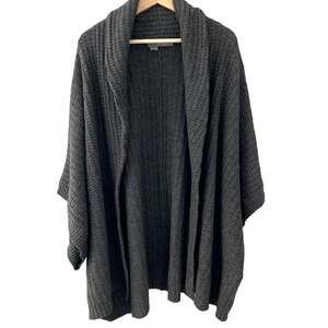 360 Sweater Cashmere Open Front Poncho Cardigan - Charcoal Grey - Medium